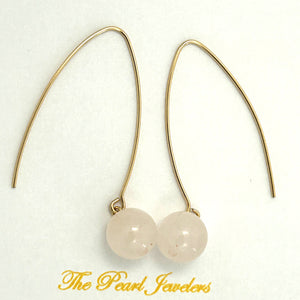 9111896  ROSE QUARTZ 14K GOLD FILLED V SHAPED WIRE DANGLE HOOK EARRINGS