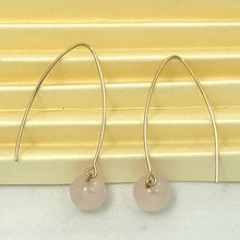 Load image into Gallery viewer, 9111896  ROSE QUARTZ 14K GOLD FILLED V SHAPED WIRE DANGLE HOOK EARRINGS