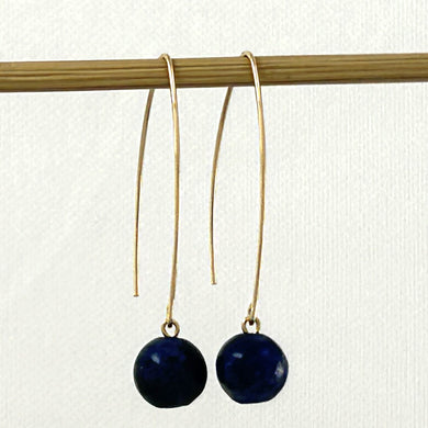 9111897  SODALITE 14K GOLD FILLED V SHAPED WIRE DANGLE HOOK EARRINGS