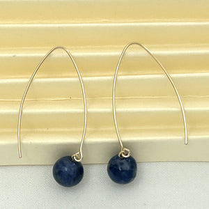 9111897  SODALITE 14K GOLD FILLED V SHAPED WIRE DANGLE HOOK EARRINGS