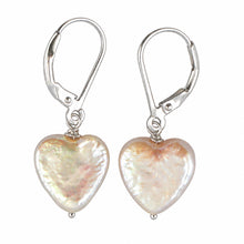 Load image into Gallery viewer, Sterling Silver Heart-Shaped Pink Coin Pearl Leverback Earrings