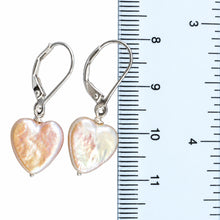 Load image into Gallery viewer, Sterling Silver Heart-Shaped Pink Coin Pearl Leverback Earrings