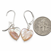 Load image into Gallery viewer, Sterling Silver Heart-Shaped Pink Coin Pearl Leverback Earrings