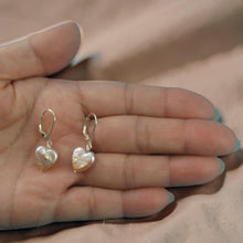 Load image into Gallery viewer, Sterling Silver Heart-Shaped Pink Coin Pearl Leverback Earrings
