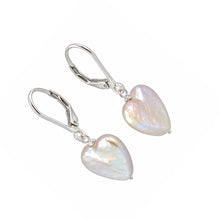 Load image into Gallery viewer, Sterling Silver Heart-Shaped Pink Coin Pearl Leverback Earrings