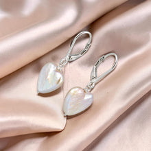 Load image into Gallery viewer, Sterling Silver Heart-Shaped Pink Coin Pearl Leverback Earrings