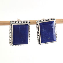 Load image into Gallery viewer, Solid Sterling Silver 925 Lapis Lazuli Omega Clip Earrings