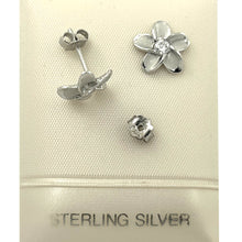 Load image into Gallery viewer, 9130040-Silver-925-Hawaiian-Plumeria-Flower-Cubic-Zirconia-Earrings