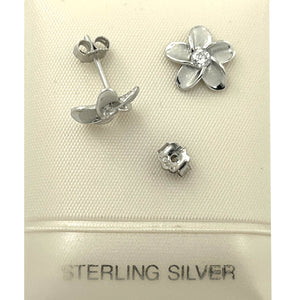 9130040-Silver-925-Hawaiian-Plumeria-Flower-Cubic-Zirconia-Earrings