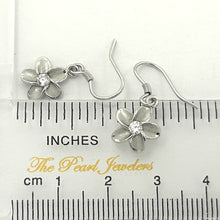 Load image into Gallery viewer, 9130050-Solid-Sterling-Silver-Cubic-Zirconia-Plumeria-Dangle-Earrings