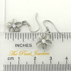 9130050-Solid-Sterling-Silver-Cubic-Zirconia-Plumeria-Dangle-Earrings