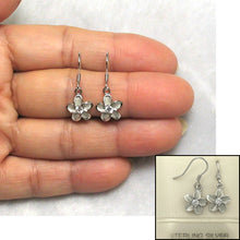 Load image into Gallery viewer, 9130050-Solid-Sterling-Silver-Cubic-Zirconia-Plumeria-Dangle-Earrings