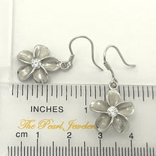 Load image into Gallery viewer, 9130060-Solid-Sterling-Silver-Cubic-Zirconia-Plumeria-Dangle-Hook-Earrings