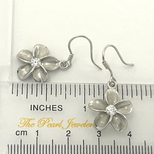 9130060-Solid-Sterling-Silver-Cubic-Zirconia-Plumeria-Dangle-Hook-Earrings