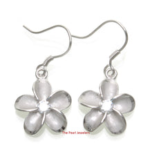 Load image into Gallery viewer, 9130060-Solid-Sterling-Silver-Cubic-Zirconia-Plumeria-Dangle-Hook-Earrings