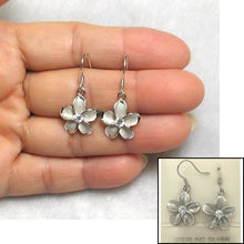 Load image into Gallery viewer, 9130060-Solid-Sterling-Silver-Cubic-Zirconia-Plumeria-Dangle-Hook-Earrings