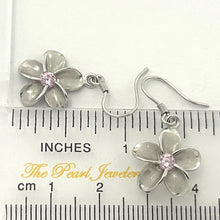 Load image into Gallery viewer, 9130061-Sterling-Silver-925-Plumeria-Pink-Cubic-Zirconia-Hook-Earrings