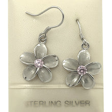 Load image into Gallery viewer, 9130061-Sterling-Silver-925-Plumeria-Pink-Cubic-Zirconia-Hook-Earrings