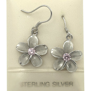 9130061-Sterling-Silver-925-Plumeria-Pink-Cubic-Zirconia-Hook-Earrings