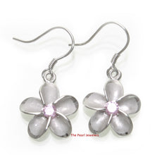 Load image into Gallery viewer, 9130061-Sterling-Silver-925-Plumeria-Pink-Cubic-Zirconia-Hook-Earrings