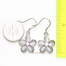 Load image into Gallery viewer, 9130061-Sterling-Silver-925-Plumeria-Pink-Cubic-Zirconia-Hook-Earrings