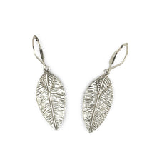 Load image into Gallery viewer, Sterling Silver Leaf Textured Long Drop Dangle Earrings