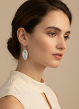 Load image into Gallery viewer, Sterling Silver Leaf Textured Long Drop Dangle Earrings