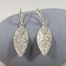 Load image into Gallery viewer, Sterling Silver Leaf Textured Long Drop Dangle Earrings