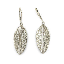Load image into Gallery viewer, Sterling Silver Leaf Textured Long Drop Dangle Earrings