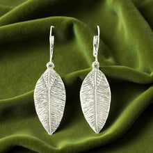 Load image into Gallery viewer, Sterling Silver Leaf Textured Long Drop Dangle Earrings
