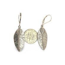 Load image into Gallery viewer, Sterling Silver Leaf Textured Long Drop Dangle Earrings