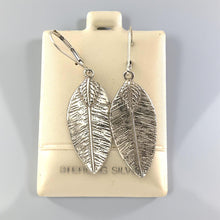 Load image into Gallery viewer, Sterling Silver Leaf Textured Long Drop Dangle Earrings
