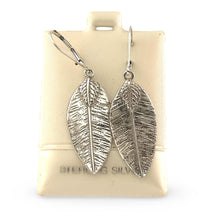 Load image into Gallery viewer, Sterling Silver Leaf Textured Long Drop Dangle Earrings