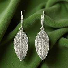 Load image into Gallery viewer, Sterling Silver Leaf Textured Long Drop Dangle Earrings