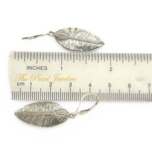 Load image into Gallery viewer, Sterling Silver Leaf Textured Long Drop Dangle Earrings