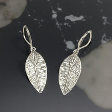 Load image into Gallery viewer, Sterling Silver Leaf Textured Long Drop Dangle Earrings