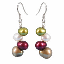 Load image into Gallery viewer, Sterling Silver Rainbow Pearl Hook Earrings – Chocolate Accent