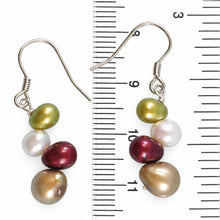 Load image into Gallery viewer, Sterling Silver Rainbow Pearl Hook Earrings – Chocolate Accent