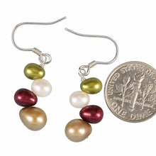 Load image into Gallery viewer, Sterling Silver Rainbow Pearl Hook Earrings – Chocolate Accent