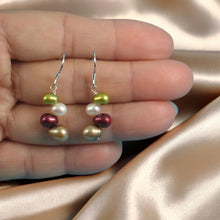 Load image into Gallery viewer, Sterling Silver Rainbow Pearl Hook Earrings – Chocolate Accent