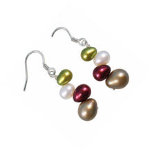 Load image into Gallery viewer, Sterling Silver Rainbow Pearl Hook Earrings – Chocolate Accent