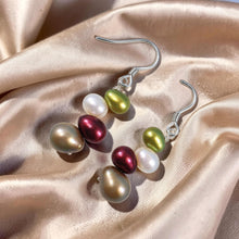 Load image into Gallery viewer, Sterling Silver Rainbow Pearl Hook Earrings – Chocolate Accent