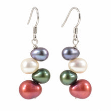 Load image into Gallery viewer, Sterling Silver Multicolor Rice Pearl Earrings – Purple Accent
