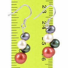 Load image into Gallery viewer, Sterling Silver Multicolor Rice Pearl Earrings – Purple Accent