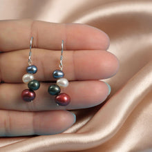 Load image into Gallery viewer, Sterling Silver Multicolor Rice Pearl Earrings – Purple Accent