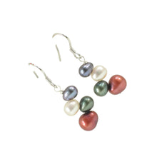 Load image into Gallery viewer, Sterling Silver Multicolor Rice Pearl Earrings – Purple Accent