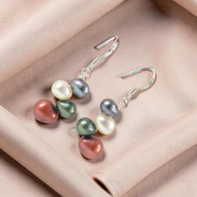 Load image into Gallery viewer, Sterling Silver Multicolor Rice Pearl Earrings – Purple Accent