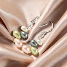 Load image into Gallery viewer, Sterling Silver Multicolor Rice Pearl Earrings – Pink Accent