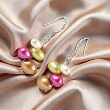 Load image into Gallery viewer, Sterling Silver Multicolor Rice Pearl Earrings – Chocolate Accent
