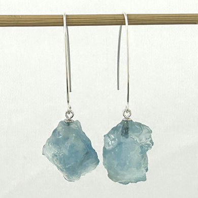 Solid Sterling Silver 925 V-Wire Baroque Rough Aquamarine Earrings